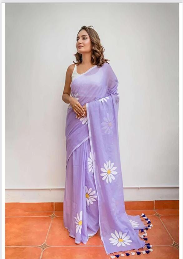 New Linen Cotton Digital Print Saree