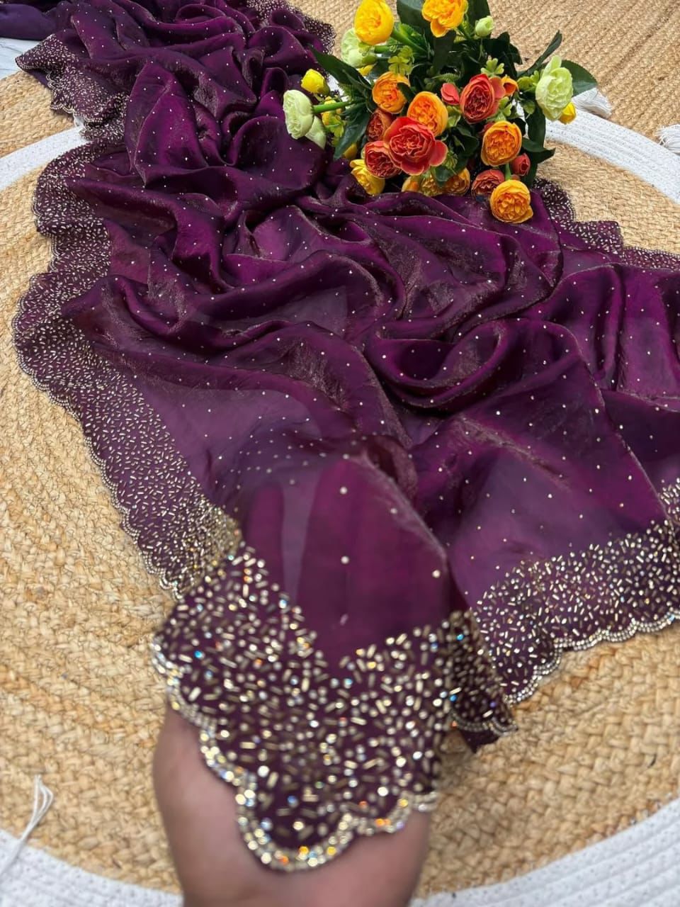 Designer space silk with diamond work saree