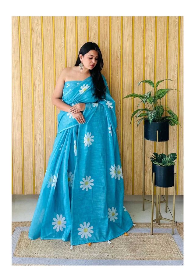 New Linen Cotton Digital Print Saree