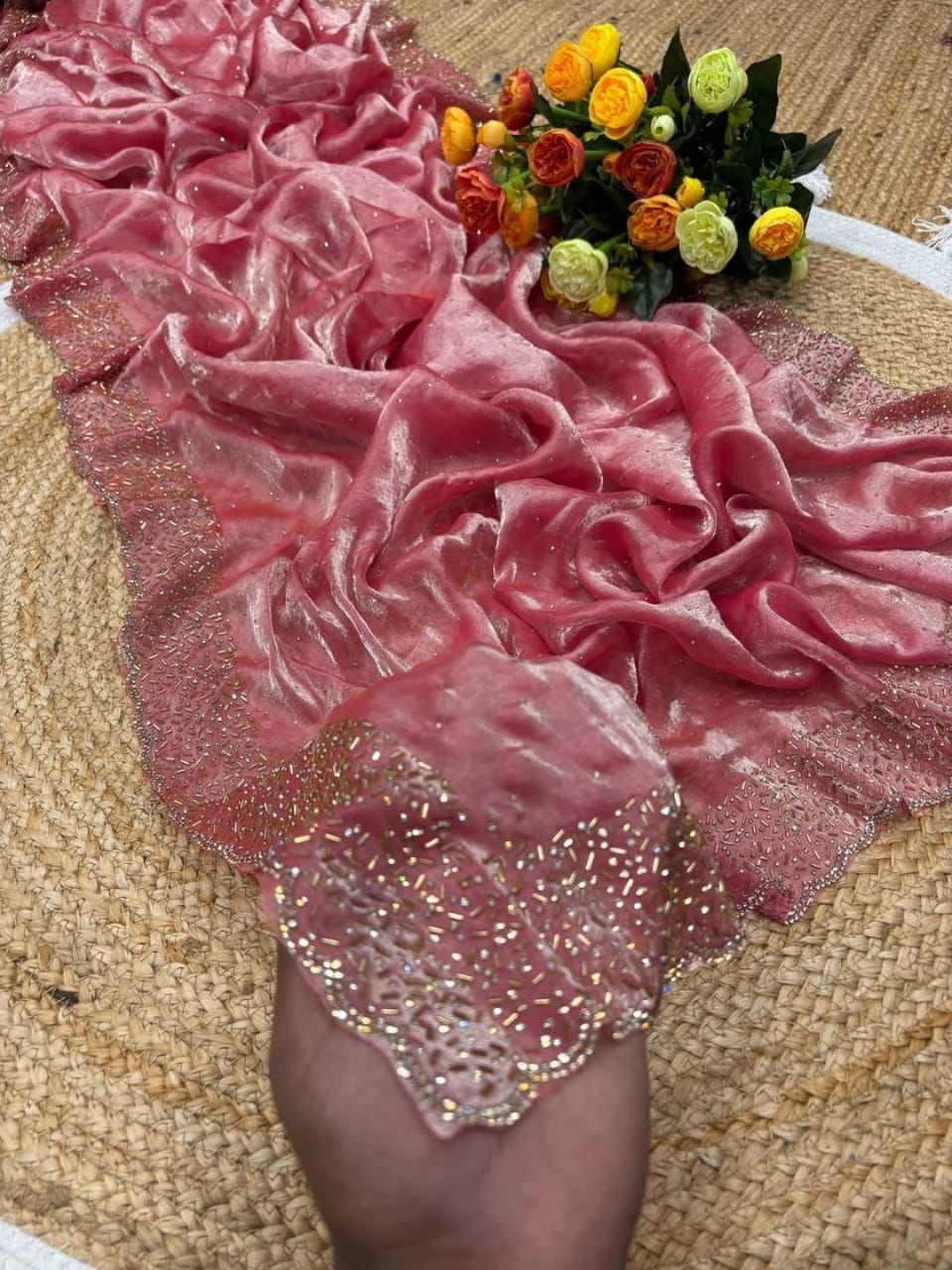 Designer space silk with diamond work saree