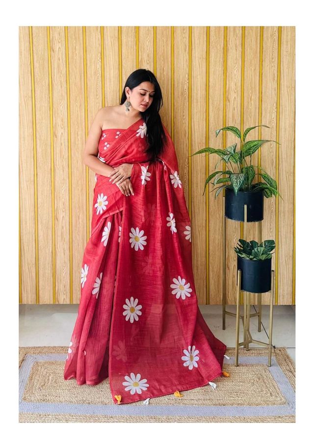 New Linen Cotton Digital Print Saree