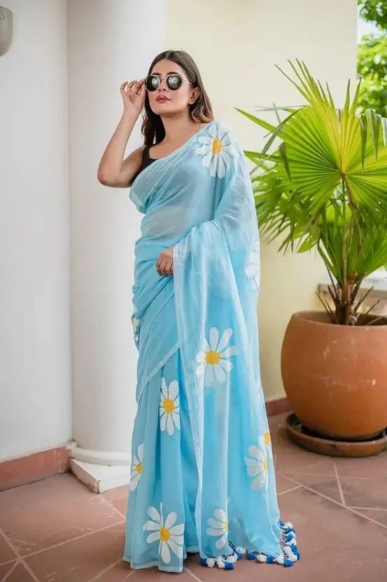 New Linen Cotton Digital Print Saree