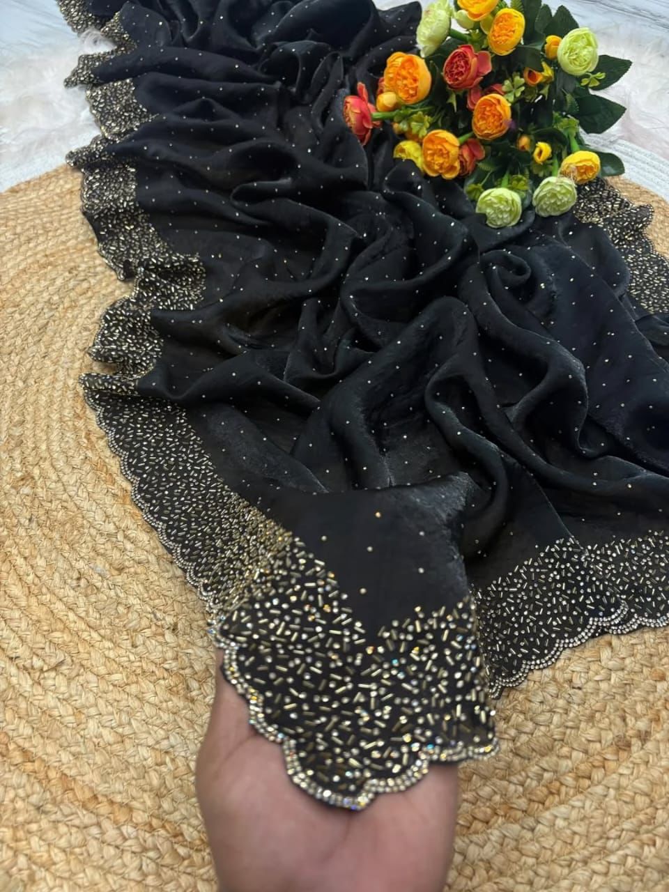 Designer space silk with diamond work saree