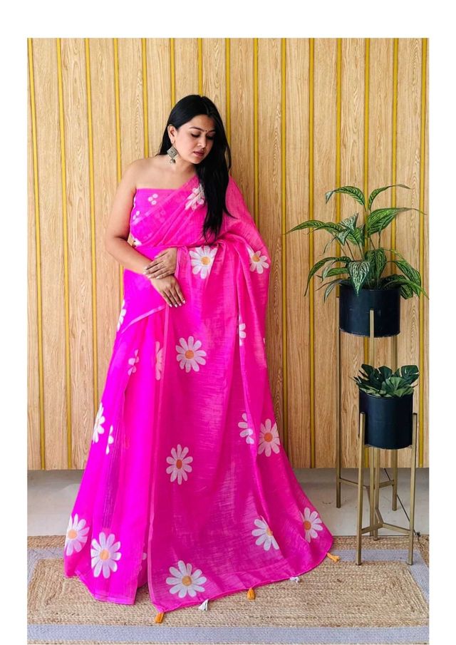 New Linen Cotton Digital Print Saree