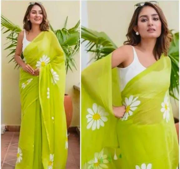 New Linen Cotton Digital Print Saree