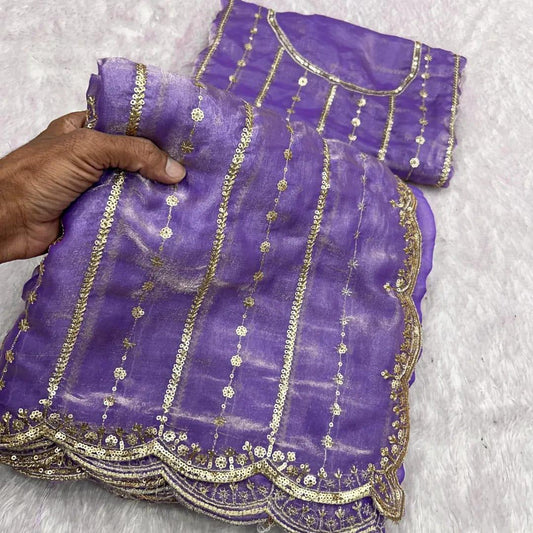 Fendy Sattin Dual Shade Saree Multi Sequence Embroidery Work