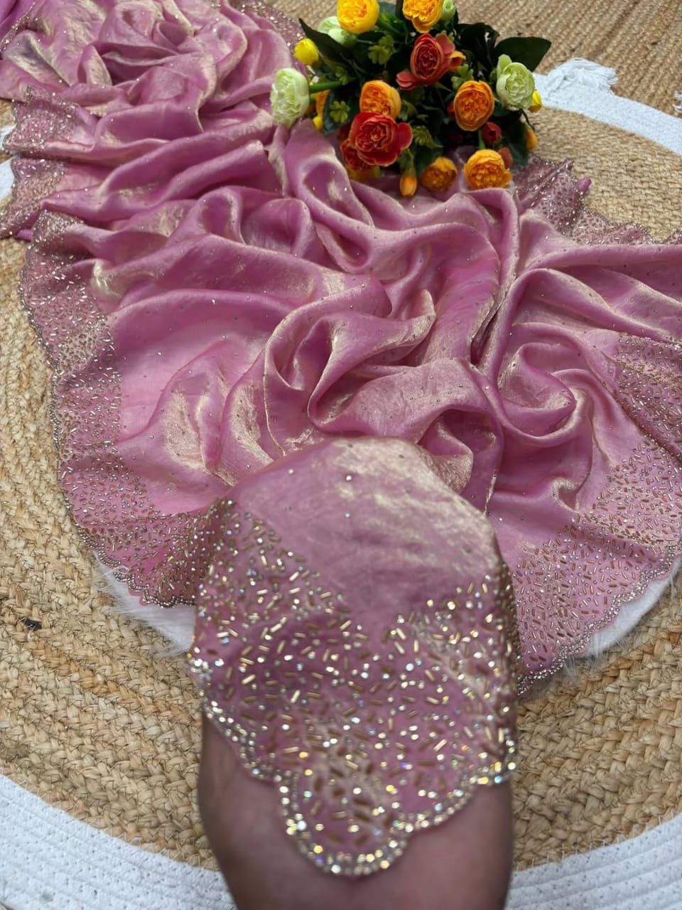 Designer space silk with diamond work saree