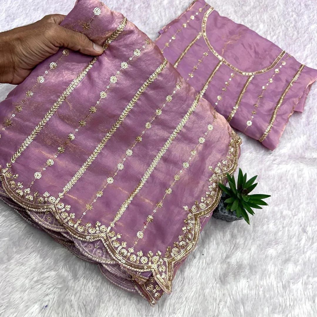 Fendy Sattin Dual Shade Saree Multi Sequence Embroidery Work