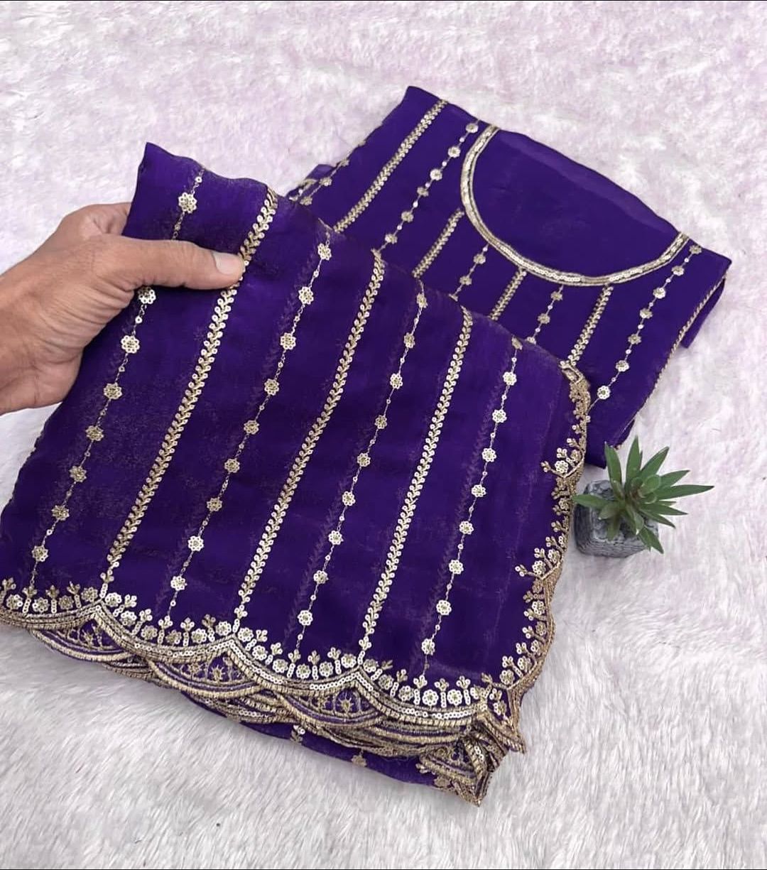 Fendy Sattin Dual Shade Saree Multi Sequence Embroidery Work