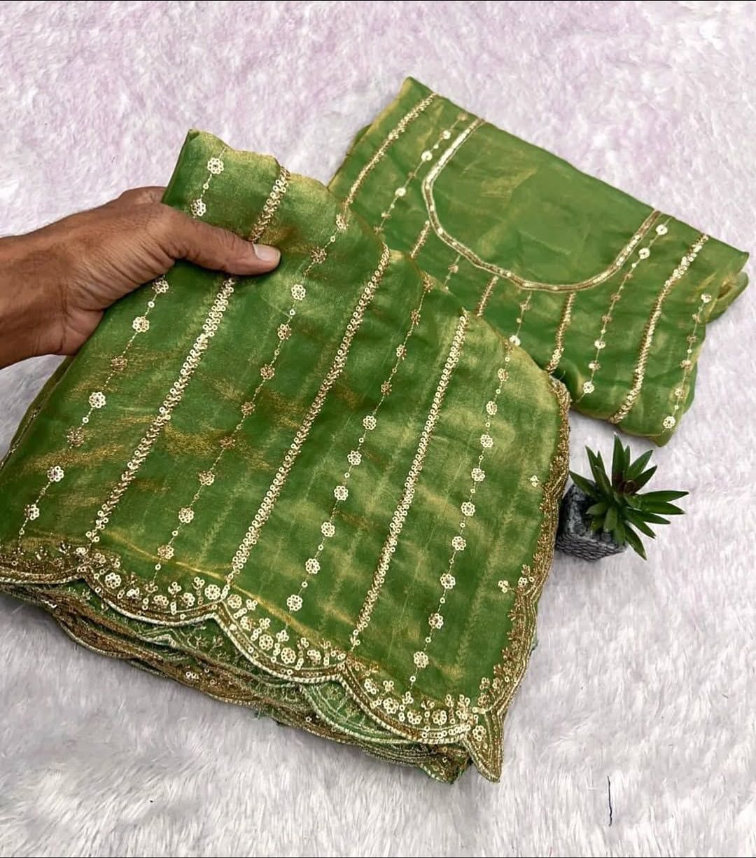 Fendy Sattin Dual Shade Saree Multi Sequence Embroidery Work