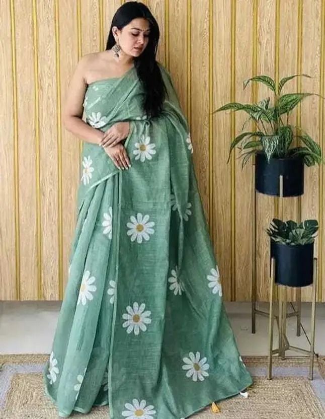 New Linen Cotton Digital Print Saree