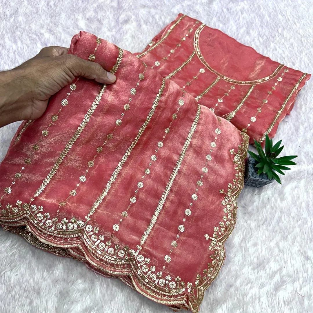 Fendy Sattin Dual Shade Saree Multi Sequence Embroidery Work