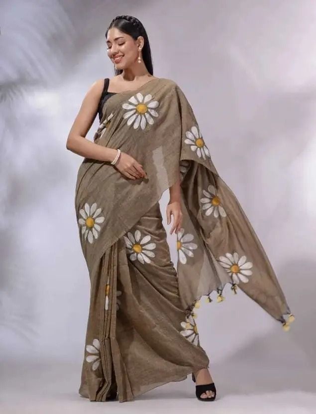 New Linen Cotton Digital Print Saree