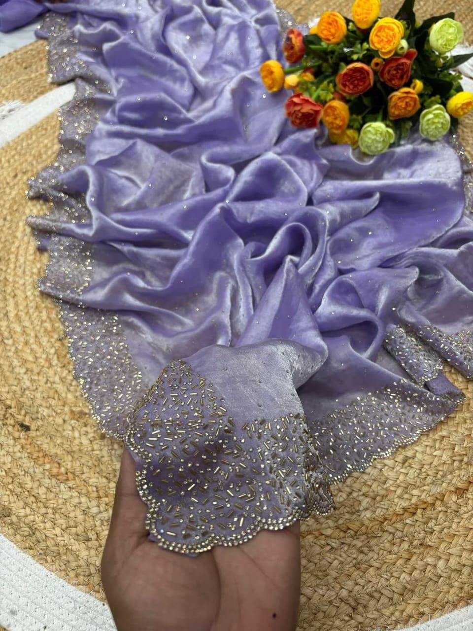 Designer space silk with diamond work saree