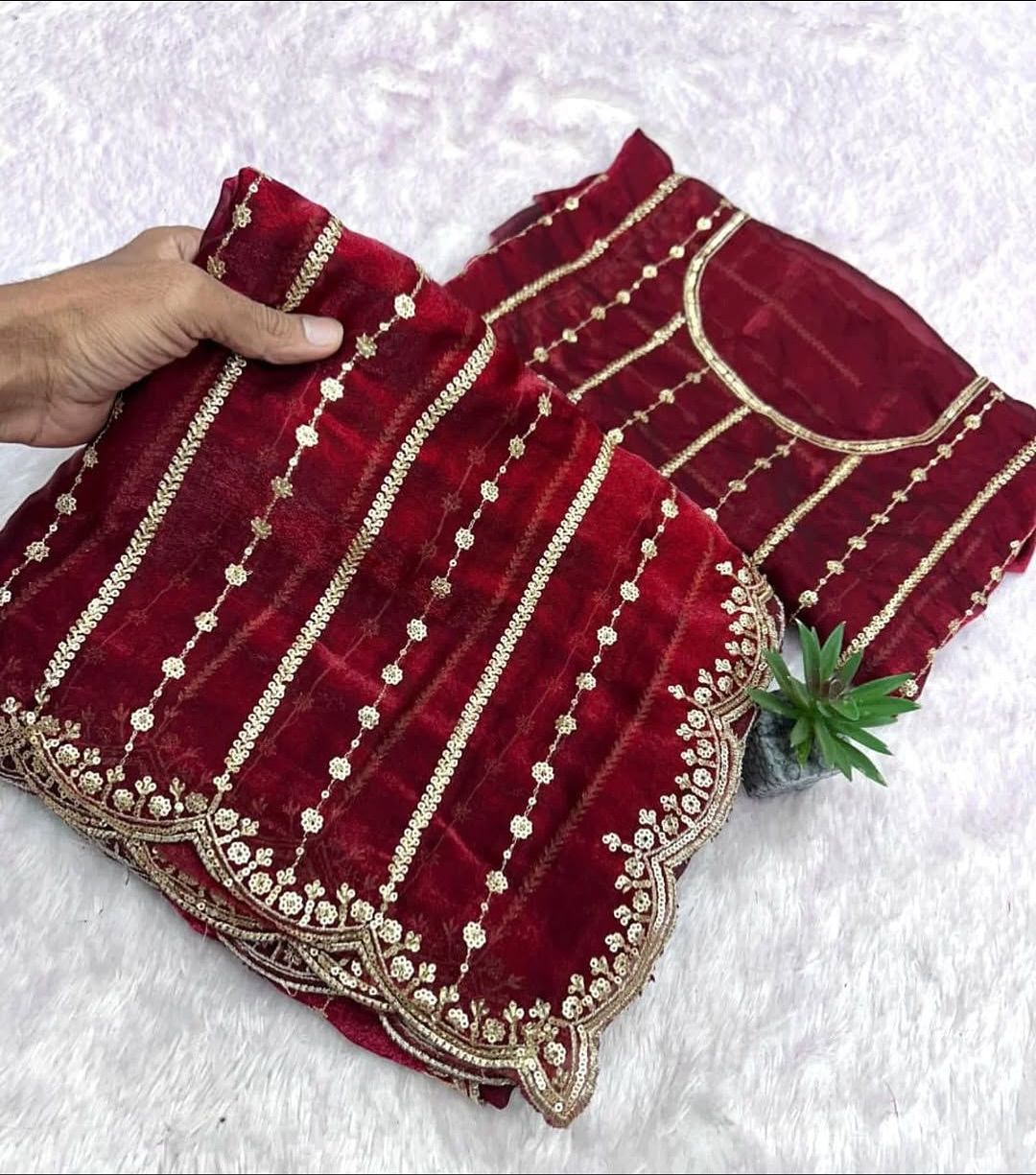 Fendy Sattin Dual Shade Saree Multi Sequence Embroidery Work