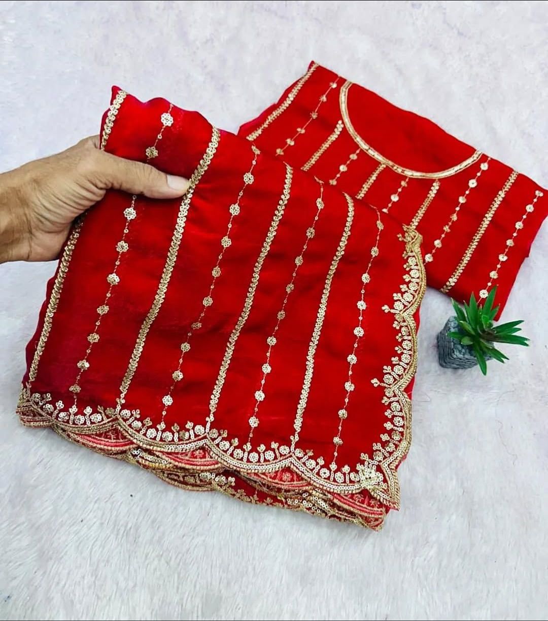 Fendy Sattin Dual Shade Saree Multi Sequence Embroidery Work