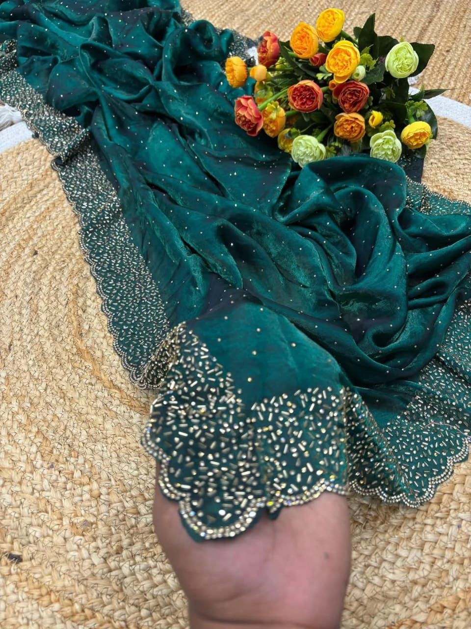 Designer space silk with diamond work saree