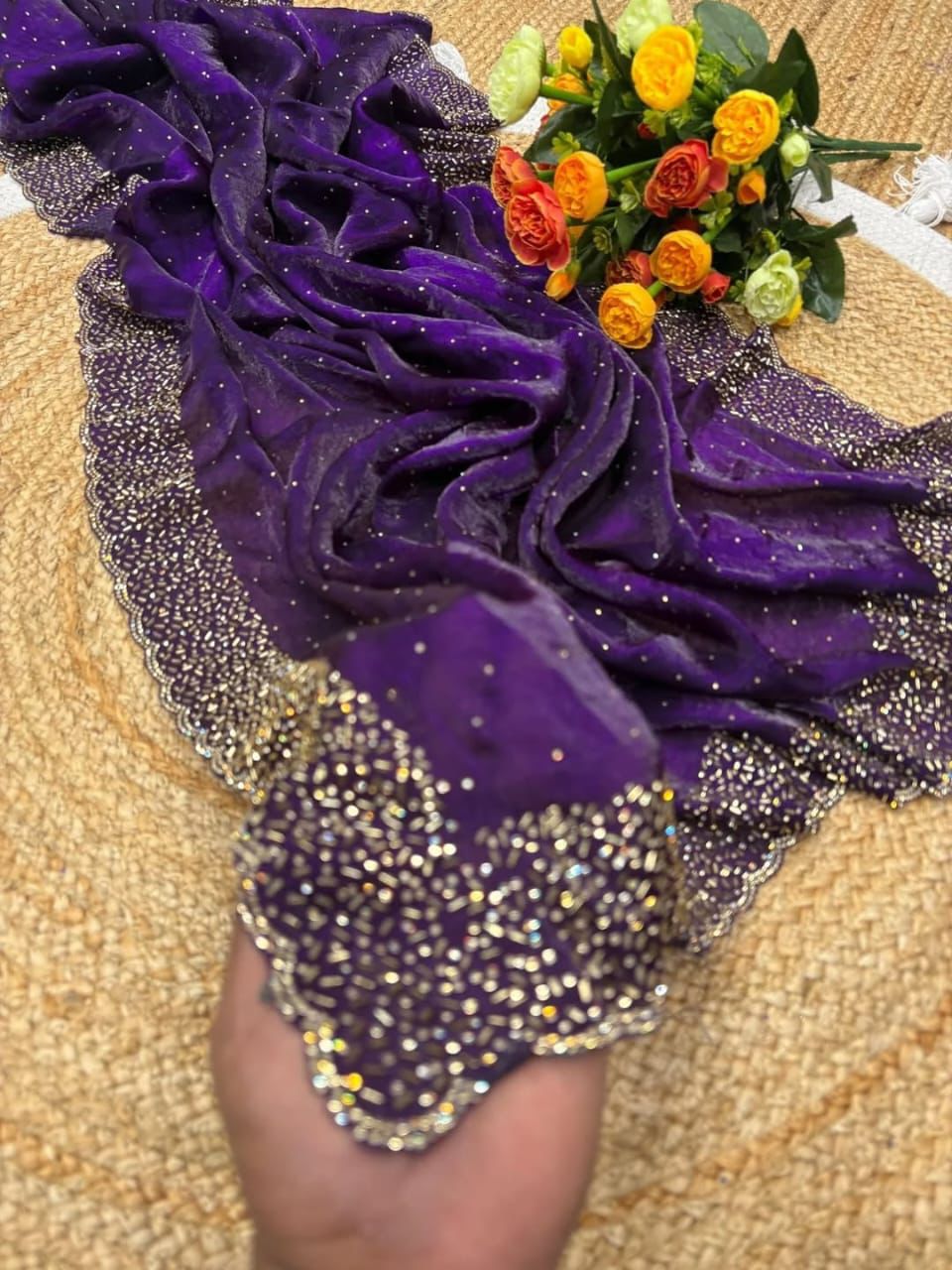 Designer space silk with diamond work saree