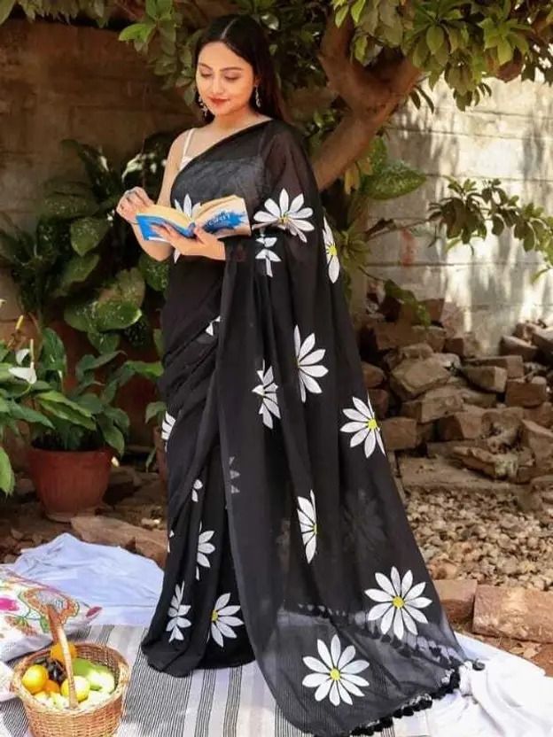 New Linen Cotton Digital Print Saree