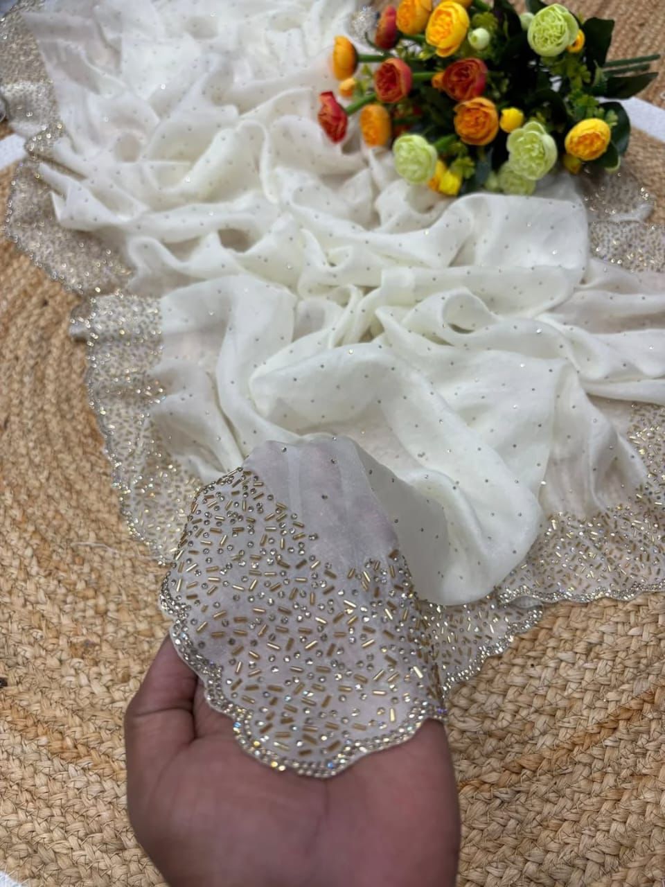 Designer space silk with diamond work saree