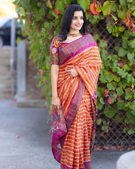 Tussar Silk with kalamkari blouse and pallu