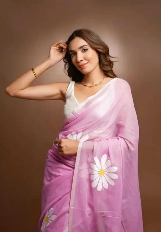 New Linen Cotton Digital Print Saree