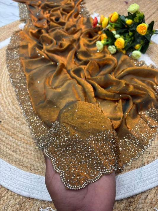 Designer space silk with diamond work saree