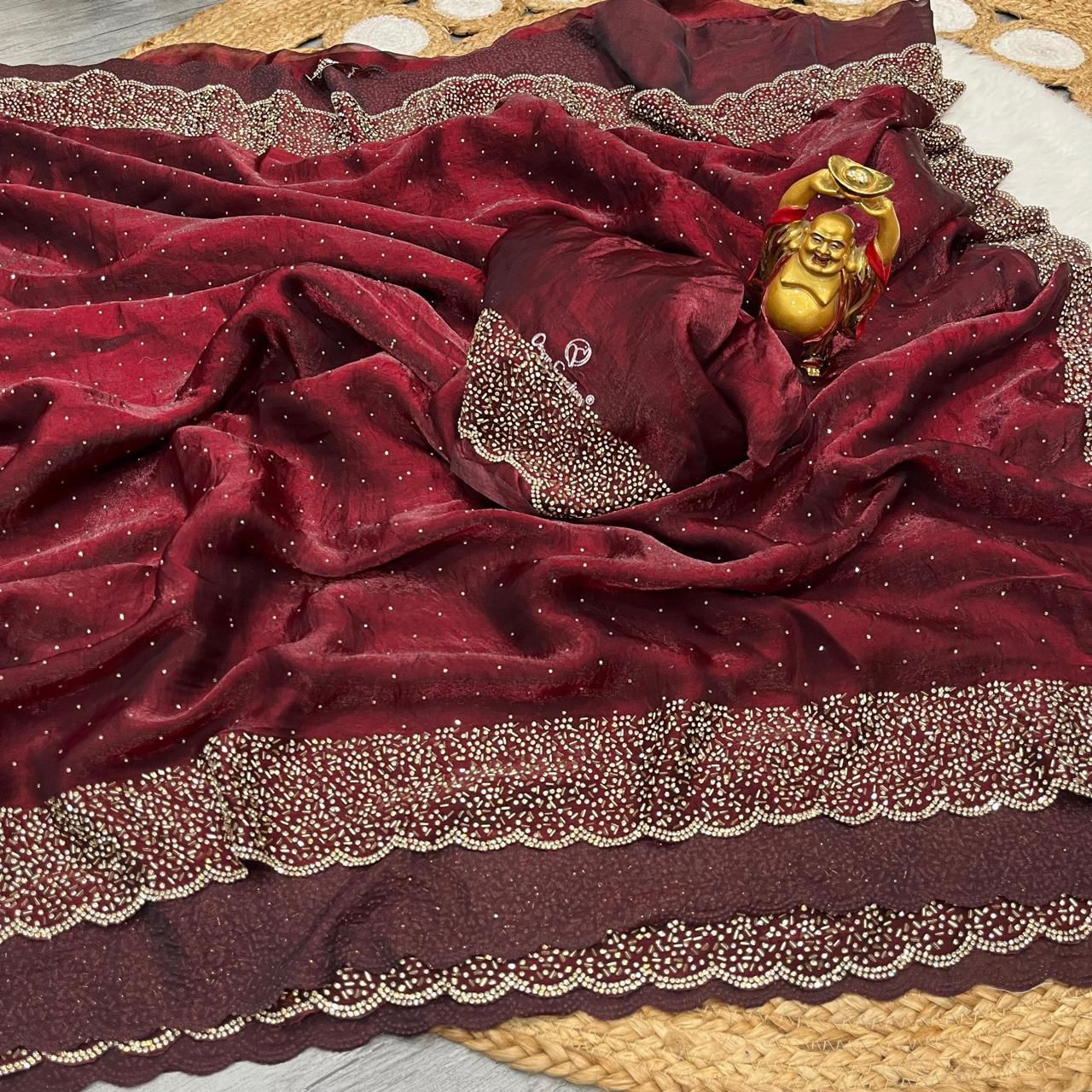 Designer space silk with diamond work saree