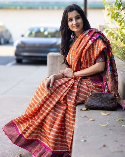 Tussar Silk with kalamkari blouse and pallu