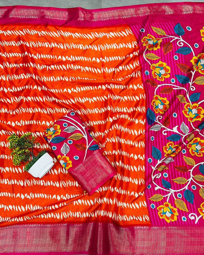 Tussar Silk with kalamkari blouse and pallu