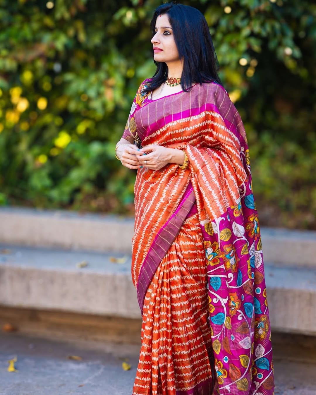Tussar Silk with kalamkari blouse and pallu